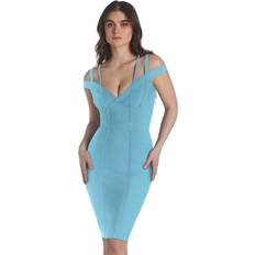 Hybrid & Company Hybrid Women Sexy V Neck Bodycon Stretch Knee Length Elegant Midi Bandage Dress for Party DRBD132 LIGHTBLUE