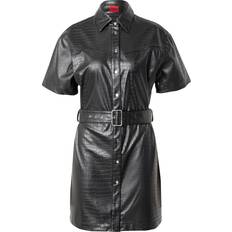 Leather Imitation Dresses HUGO Kerve Belted Mini Croc Leather Dress Black, Black, 16, Women