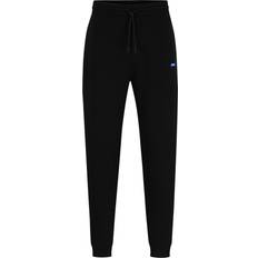 HUGO Cotton-terry tracksuit bottoms with blue patch Black