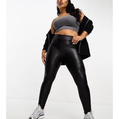 Pieces Curve Sorte leggings imiteret læder-Black