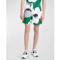 Valentino COTTON POPLIN BERMUDA SHORTS WITH FLOWER PORTRAIT PRINT EMERALD/WHITE