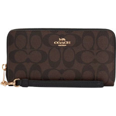 Phone Pockets Wallets Coach Long Zip Around Wallet In Signature Canvas - Gold/Brown Black