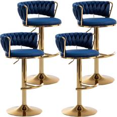 Riknuxi Gold Velvet Blue Bar Stool 99.1cm 4pcs