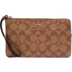 Coach Large Corner Zip Wristlet In Signature Canvas - Gold/Khaki Saddle