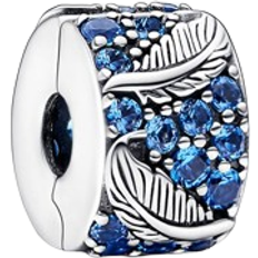 Pandora Smykker Pandora Curved Feather & Pavé Clip Charm - Silver/Blue