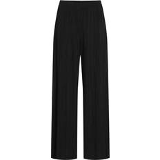 Vila Ribbed Wide Leg Trousers - Black Beauty