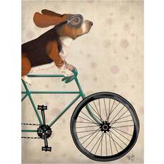 Happy Larry Cycling Tour Basset On Bike Multicolor Art encadré 30x40cm