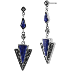 Lapis Earrings Gemondo Art Deco Drop Earrings - Silver/Lapis/Marcasite