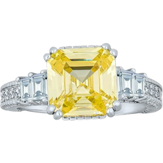 Solitaire Rings Bling Jewelry Asscher Cut Engagement Ring - Silver/Yellow/Transparent