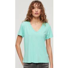 Superdry Women Tops Superdry Women's Slub Embroidered V-Neck T-Shirt Green