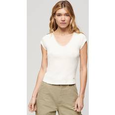 Superdry Woman Clothing Superdry Essential Lace Trim V-Neck T-Shirt - Off White