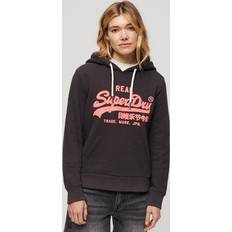 Superdry Neon Logo Embroidered Hoodie, Bison Black