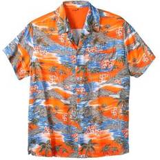 Rayon - Unisex Clothing Plus Women's KS Island Printed Rayon Short-Sleeve Shirt by KS Island in Orange Palm Size 7XL