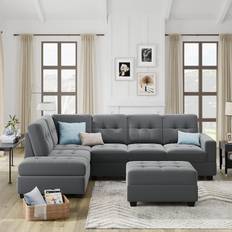 EMKK Sectional Corner Gray Sofa 104" 3pcs