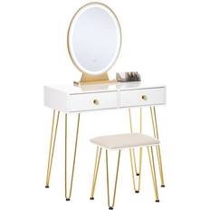 Rectangular Dressing Tables Homcom Oval LED Mirror with Hairpin Legs White Dressing Table 40x80cm