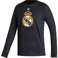 Real Madrid T-shirts Adidas Men's Black Real Madrid Vertical Wordmark Long Sleeve T-shirt