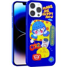 iPhone 13 Pro Max Women's Case, Cute and Funny Personalised Cartoon Graffiti Design, Soft TPU Jelly Texture Protective Phone Case Blue Girl