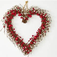 Red Berry Heart Wreath on Natural Twig Base