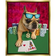 Interior Details Stupell Cool French Bulldog Gambling Casino Poker Chips Graphic Metallic Gold Floating Framed Art