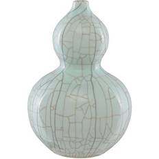 Vases Currey and Company Maiping Celadon Crackle 13" High Double Gourd Porcelain Vase