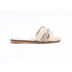 River Island Raffia Diamante Flat Sandals - Beige