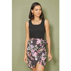 Mela London Mela Black Floral Jersey Stretch Top and Woven Skirt Wrap Dress Colour: Black