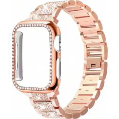 Steel Smartwatch Strap Shein 2pcs Watch Band + Bling Protective Case Compatible With 40mm, 44mm, 41mm, 38mm, 42mm Diamond
