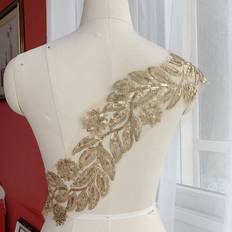 Guld Tygmärken & Laglappar Shein 1pc/lot Gold Flower & Leaf Applique Patch With Sew-on Size 130*12cm