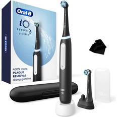 Electric Toothbrushes & Irrigators Oral-B Oral-B iO Series 3 Limited Edition Electric Toothbrush with 2 Brush Heads, Ultimate Clean, Gentle Care, Pressure Sensor, Rechargeable, Black, with Compatible Microfiber Cleaning Cloth