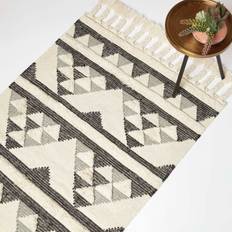 Fringes Carpets Homescapes & Grey 160 Kota Handwoven Wool Grey, Black
