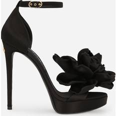 Sko Dolce & Gabbana Satin Sandaler med Blomsterdetalje Sort