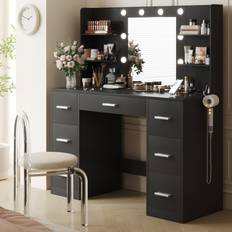 Black vanity desk Yeshomy Vanity Desk with Mirror Black Dressing Table 17.7x43.3"