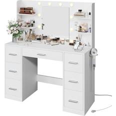 Furniture Yeshomy Vanity Desk 10 Lights with Mirror White Dressing Table 17.7x43.3"