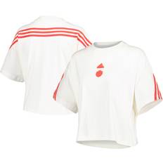 Manchester United adidas Future Icons Cropped T-Shirt Off White/Bright Red Womens