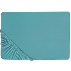 Turquoise Draps Beliani Cotton Fitted 140 HOFUF Bed Sheet Turquoise (200x)