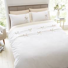 Beige Bed Linen Catherine Lansfield Milo Bow Natural Duvet Cover
