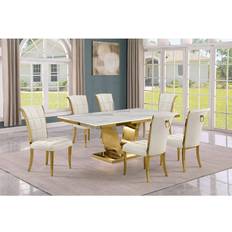 Gold - Marble Dining Sets Best Quality Furniture Ada 7-Piece Marble Top Dining Set