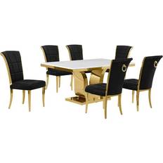 Gold - Marble Dining Sets Best Quality Furniture Ada 7-Piece Marble Top Dining Set