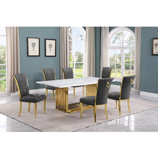 Gold - Marble Dining Sets Best Quality Furniture Lisa 7-Piece Marble Top Dining Set