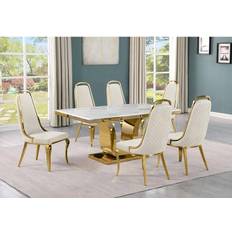 Gold - Marble Dining Sets Best Quality Furniture Ada 7-Piece Marble Top Dining Set