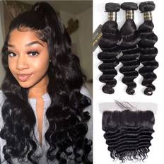 DONG H hair Peruvian Loose Deep Wave Frontal Bundles 13x4