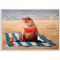 Interior Details Stupell Polka Dot Bikini Sea Lion Tropical Drink Beach Scene Wood Wall Decor