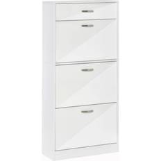 White high gloss drawers Homcom High Gloss White Shoe Rack 62x135cm