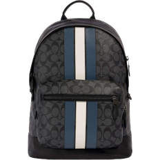 Coach West Backpack In Signature Canvas With Varsity Stripe - Gunmetal/Charcoal/Denim/Chalk