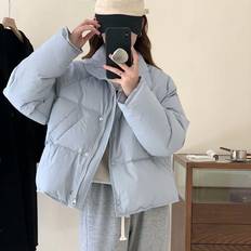 Vinter Kort Puffer Parkas Dam Tjock bomull Vadderad kappa Dammode Oversize Casual Lös krage långärmade jackor