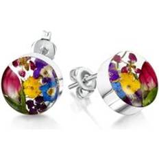 Amatista Pendientes Shrieking Violet Sterling Silver Mixed Flower Round Stud Earrings Silver