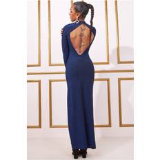 Fabric - Long Dresses Goddiva Open Lurex Back One Sleeve Maxi Dress Royal Blue Royalblue