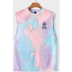 Tank Tops Shein Men'S Cartoon Print Tie-Dye Knit Casual Sleeveless Vest Top