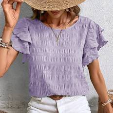 Purple Blouses Shein Women's Round Neck Ruffled Sleeve Blouse