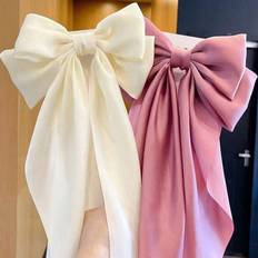 Shein 2Pcs Girls Big Silky Hair Bow Clips, Oversized Long Tail Metal Clips Hair Barrettes, Bowknot Aesthetic